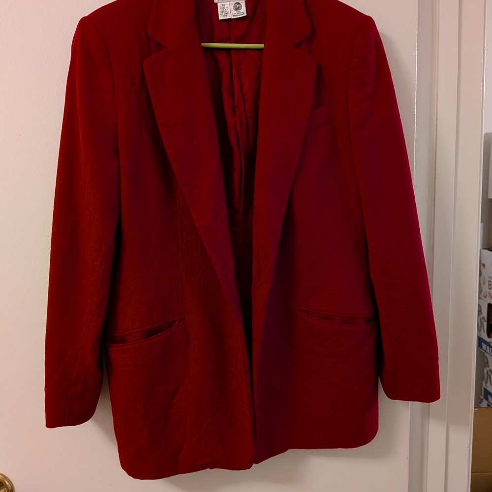 Talbots Red Blazer Wool Blend Notched Lapel